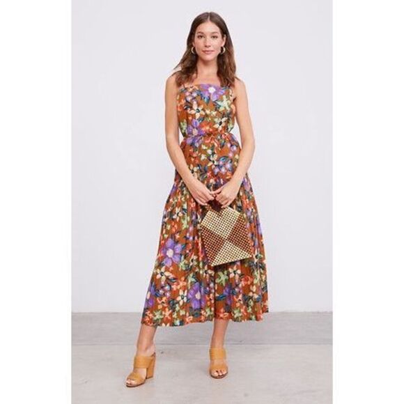 Current Air Floral Pleated Midi Dress 100% Cotton Size Small - Picture 2 of 11